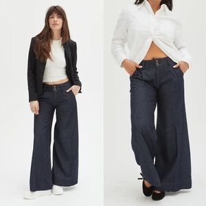 NWT Oliver Logan Danbury Wide Leg Trouser Jeans Size 18/34 Dark Wash Mid Rise 21